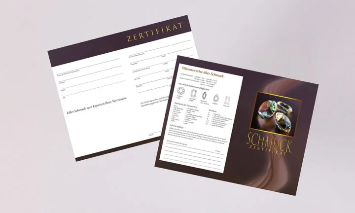 Schmuckzertifikate mit individuellem Design